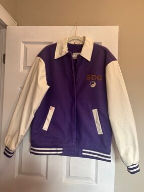 BDG Purple and White Kids Varsity Jacket with Yin-Yang Patch